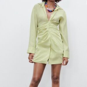 Zara long sleeve V-neck draped mini dress